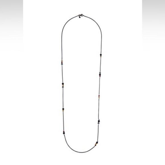 Authentic David18k Gold Yurman Onyx, Hematite and Rhoddite Station Necklace